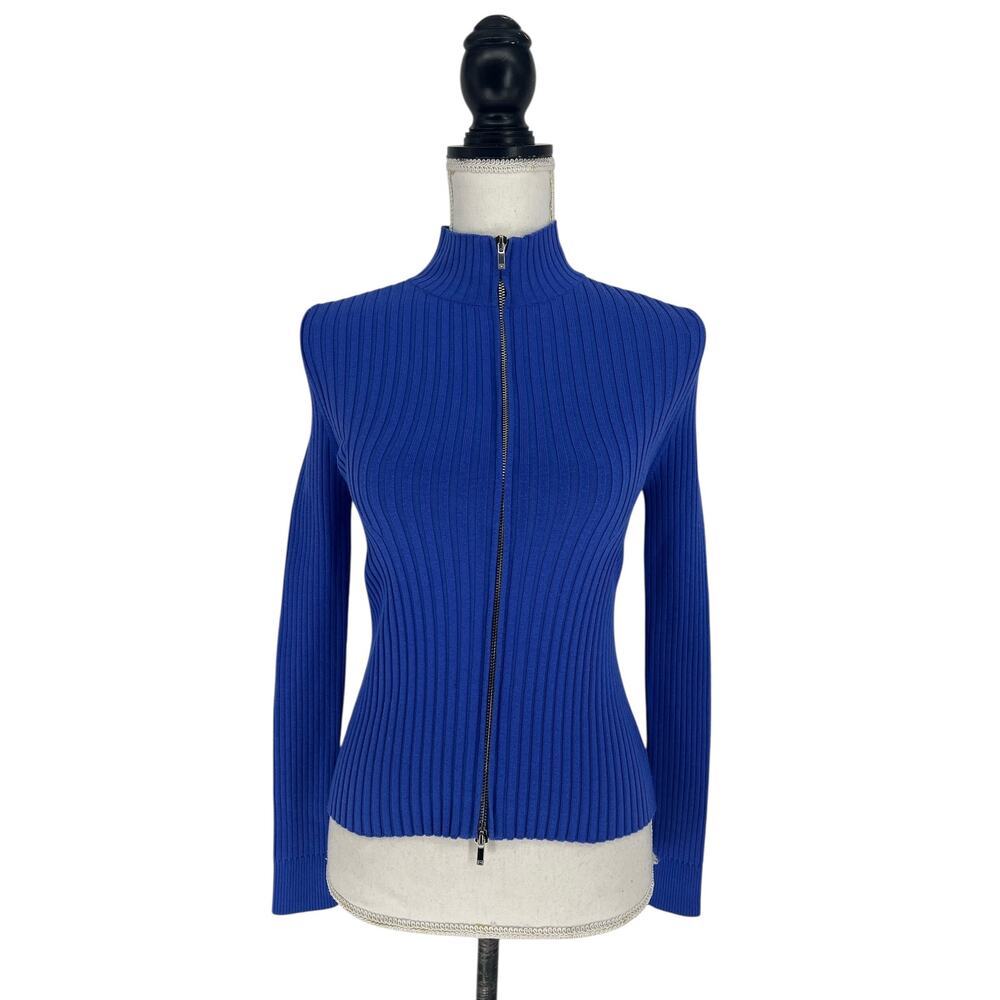 Wolford Concordia Ribbed Knit Zip Cardigan Blue XS - Picture 3 of 16